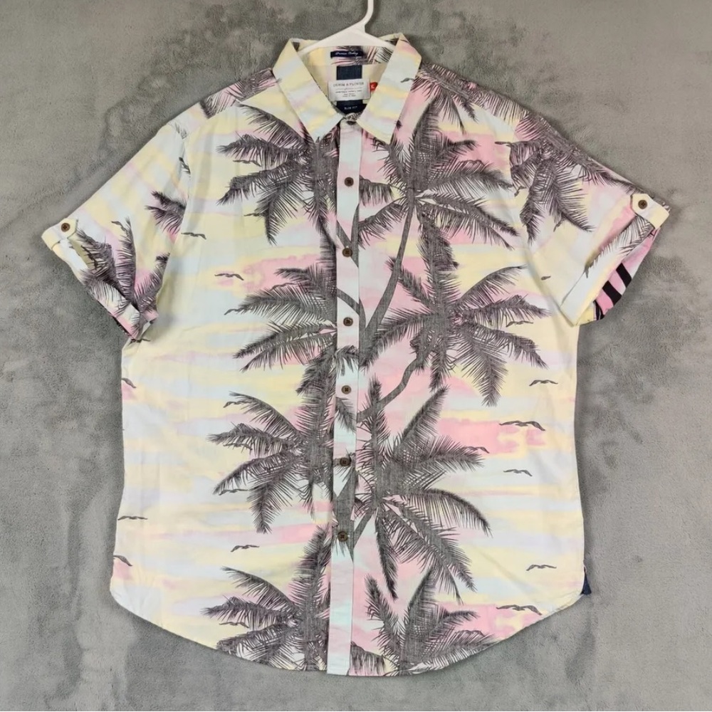 Mens Denim & flower XL slim fit shirt